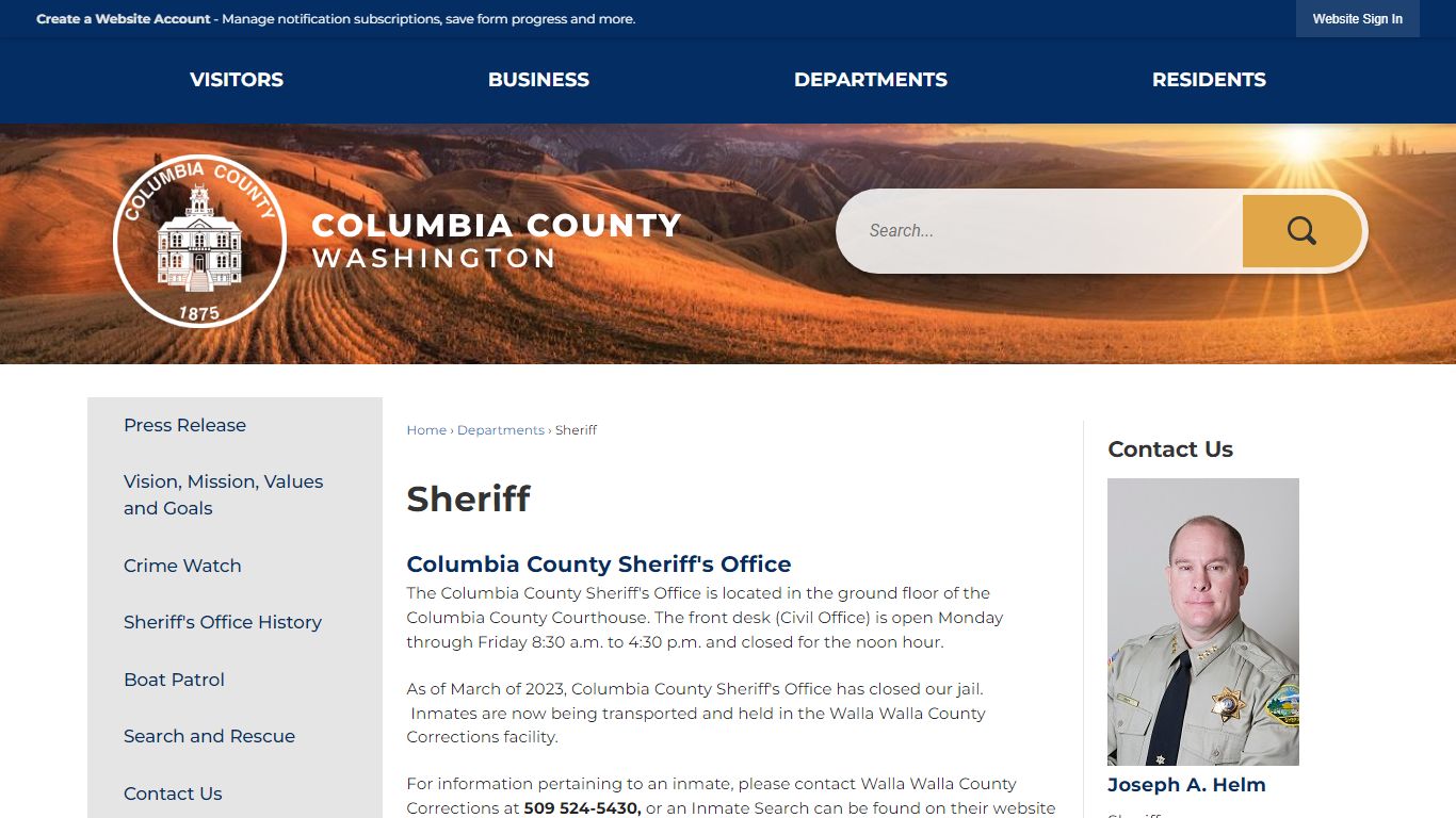 Sheriff | Columbia County, WA - Official Website