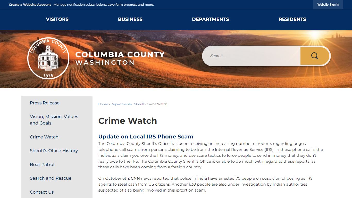 Crime Watch | Columbia County, WA - Official Website