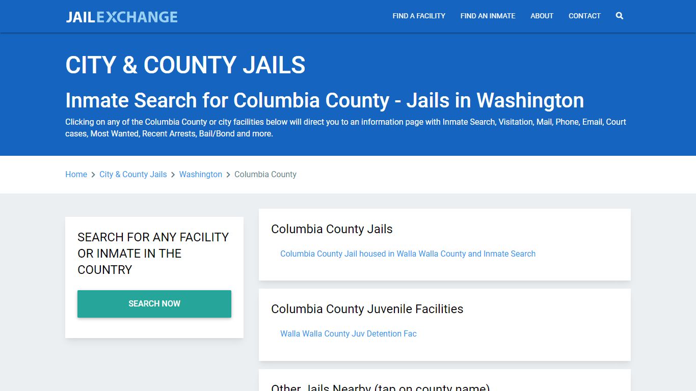 Inmate Search for Columbia County | Jails in Washington - Jail Exchange